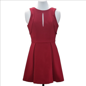 ADELYN RAE Raspberry red key hole pleated fit and flare cocktail dress